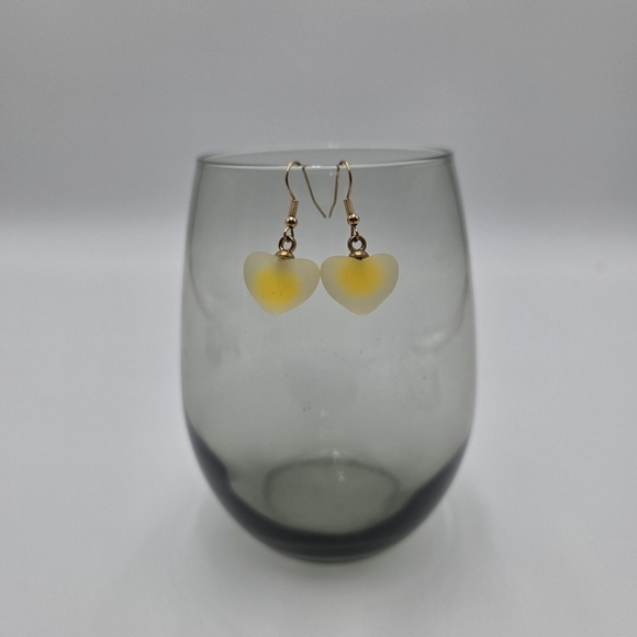 Handmade Frosted Yellow Heart Dangle Earrings - Picture 2 of 3